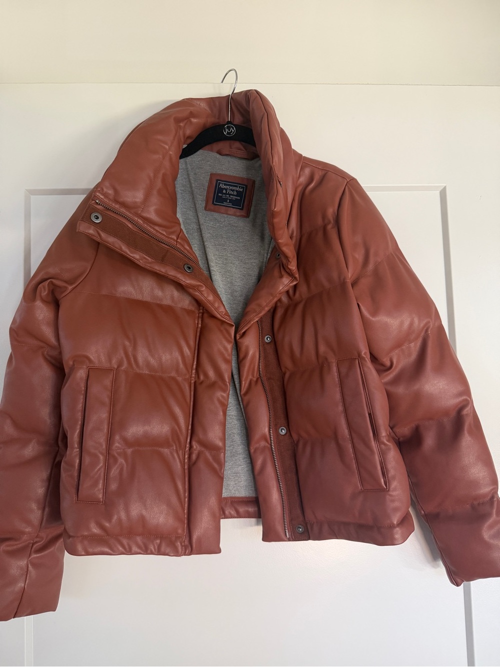 Abercrombie Brown Leather Puffer Jacket - Picture 3 of 4